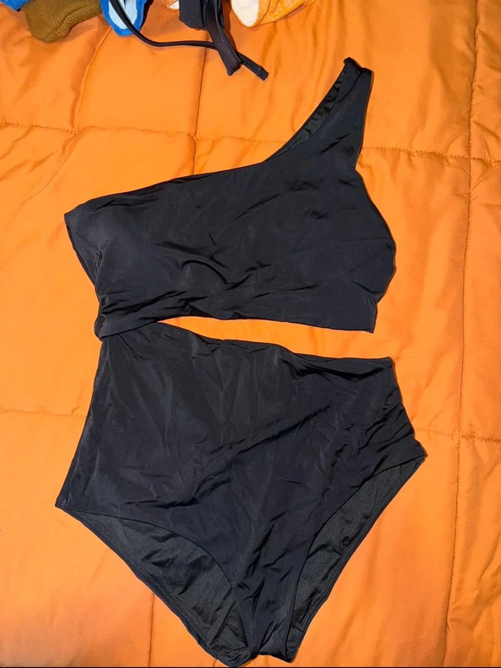 PINK Victoria's Secret Black One-Shoulder High-Waist Bikini Set